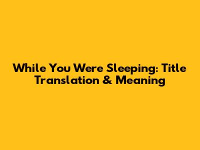 "While You Were Sleeping": Title Translation & Meaning
