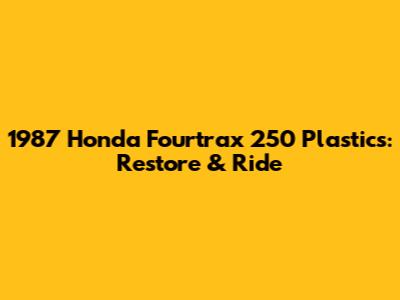 1987 Honda Fourtrax 250 Plastics: Restore & Ride