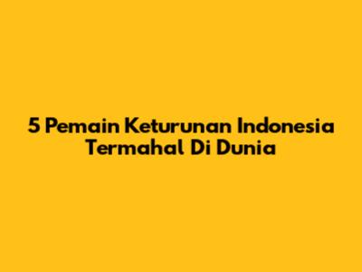 5 Pemain Keturunan Indonesia Termahal Di Dunia