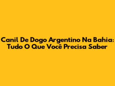 Canil De Dogo Argentino Na Bahia: Tudo O Que Você Precisa Saber