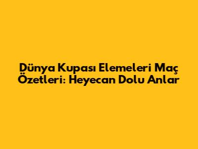 Dünya Kupası Elemeleri Maç Özetleri: Heyecan Dolu Anlar