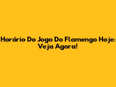 Horário Do Jogo Do Flamengo Hoje: Veja Agora!