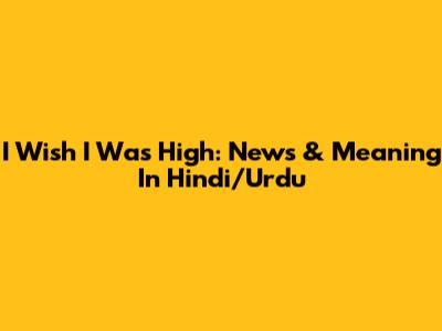 I Wish I Was High: News & Meaning In Hindi/Urdu
