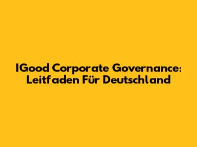 IGood Corporate Governance: Leitfaden Für Deutschland