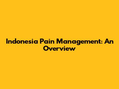 Indonesia Pain Management: An Overview