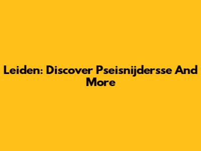 Leiden: Discover Pseisnijdersse And More