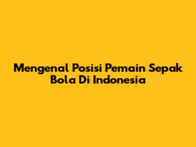 Mengenal Posisi Pemain Sepak Bola Di Indonesia