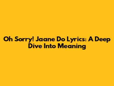 Oh Sorry! Jaane Do Lyrics: A Deep Dive Into Meaning