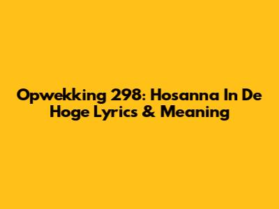 Opwekking 298: Hosanna In De Hoge Lyrics & Meaning