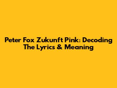 Peter Fox Zukunft Pink: Decoding The Lyrics & Meaning