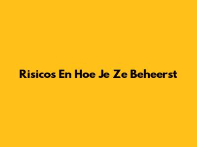 Risicos En Hoe Je Ze Beheerst