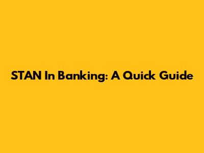 STAN In Banking: A Quick Guide