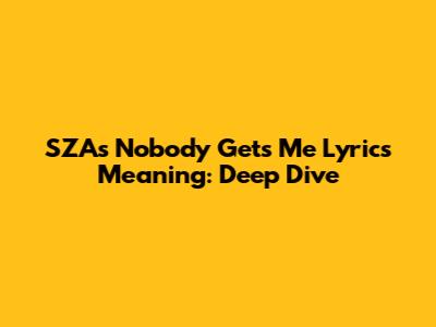 SZA's "Nobody Gets Me" Lyrics Meaning: Deep Dive