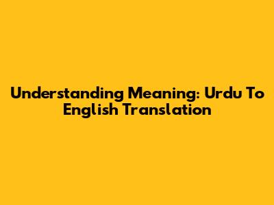 Understanding Meaning: Urdu To English Translation