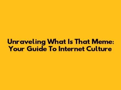 Unraveling 'What Is That Meme': Your Guide To Internet Culture
