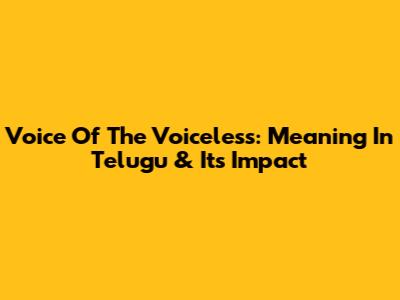 Voice Of The Voiceless: Meaning In Telugu & Its Impact